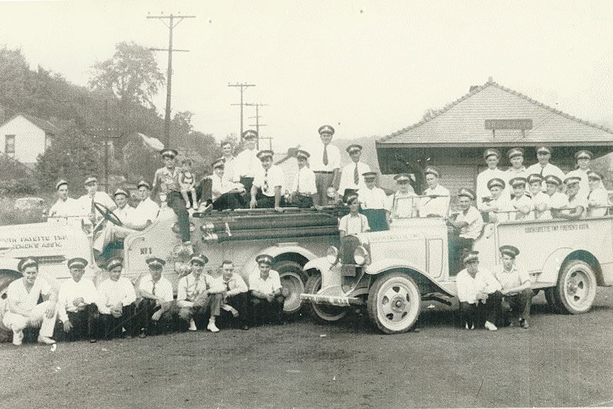 Volunteer firefighters at Treveskyn Station circa 1930s