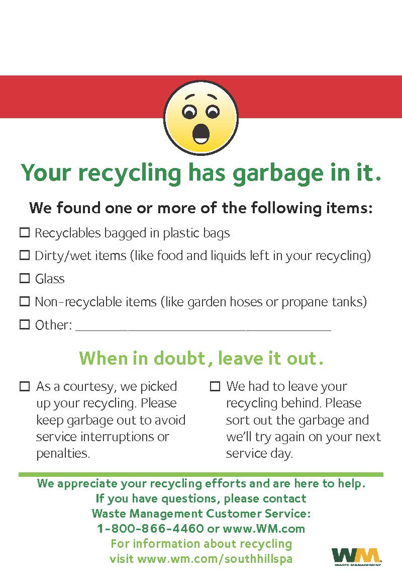 Waste Management Recycling Contamination Sticky Note 2019