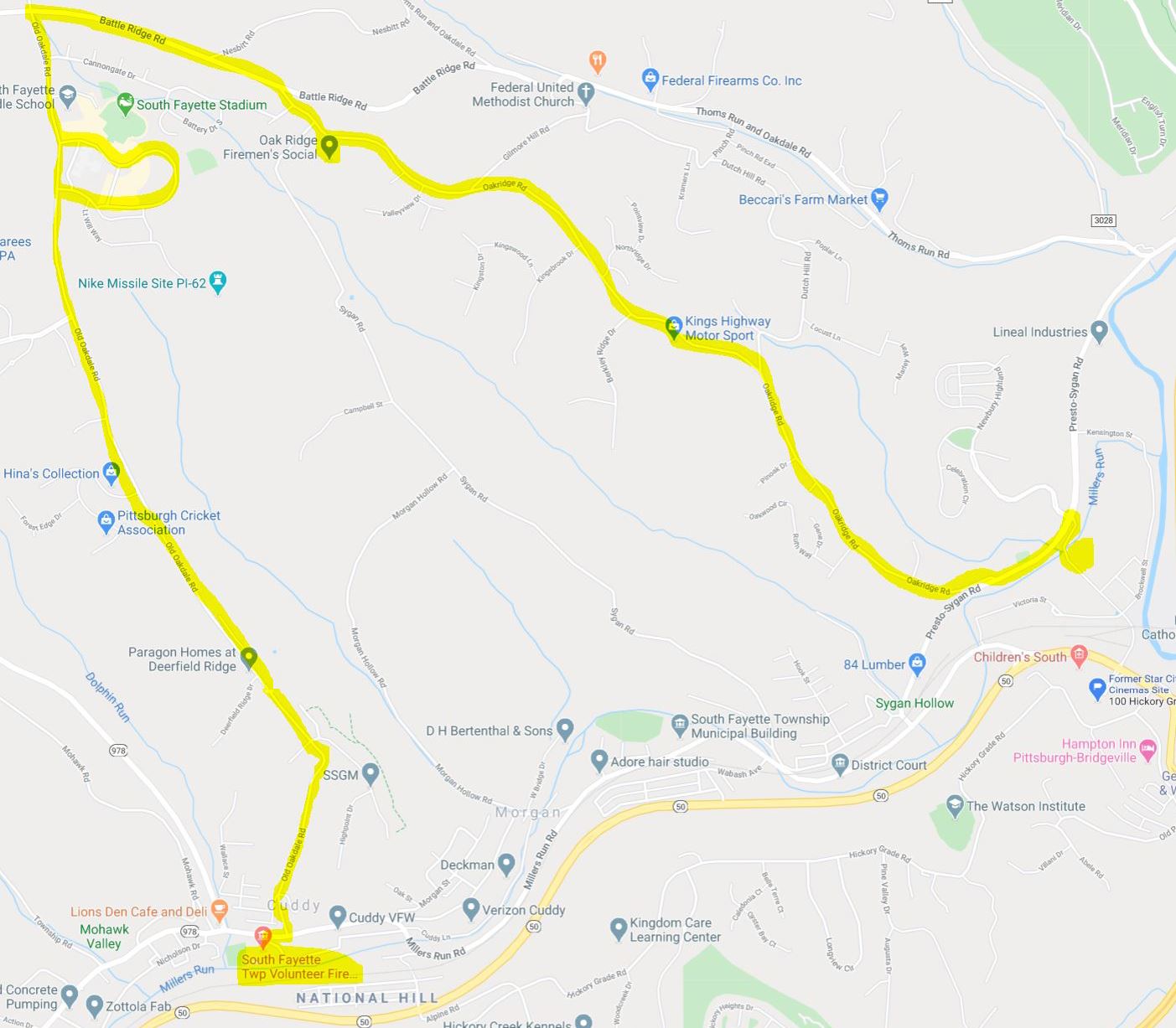 Procession Map of affected roads
