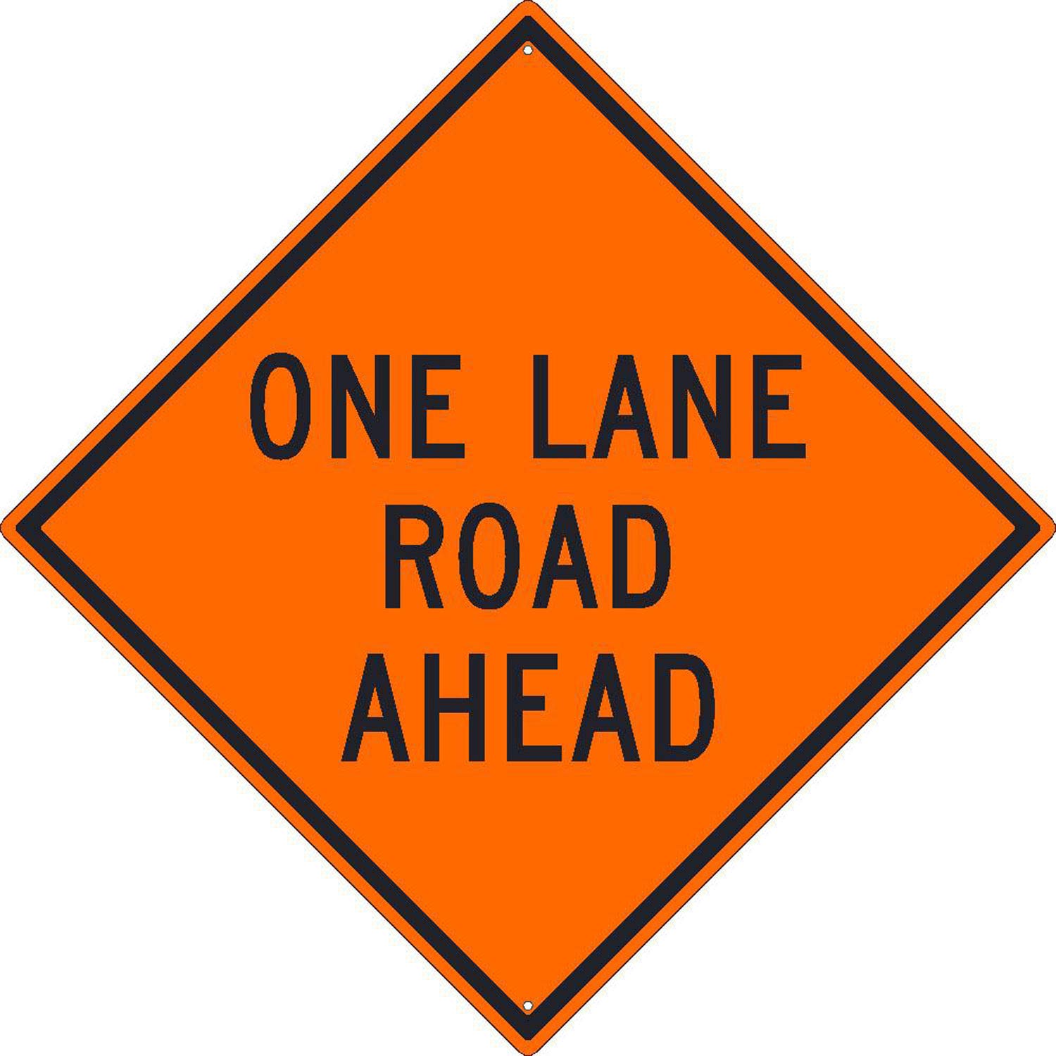 one lane road ahead sign