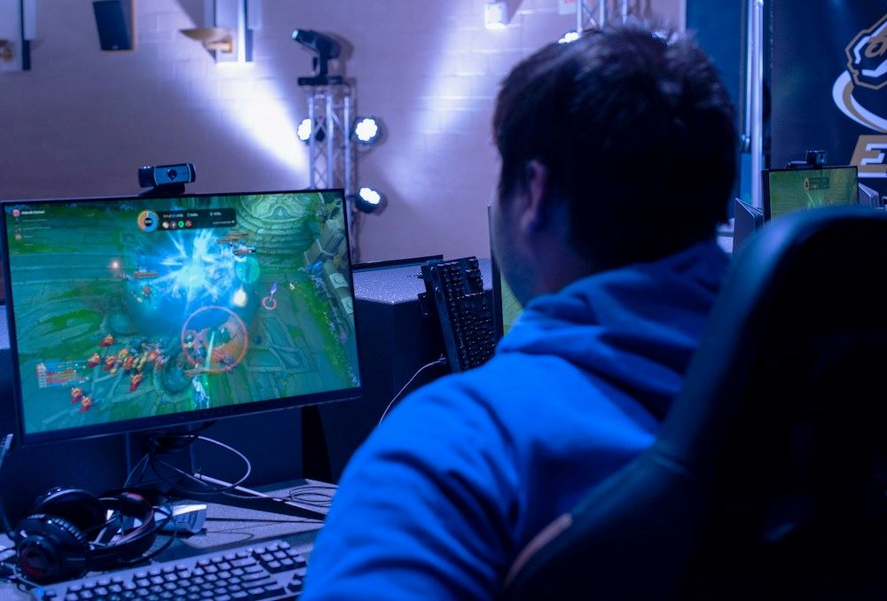 person playing game at computer