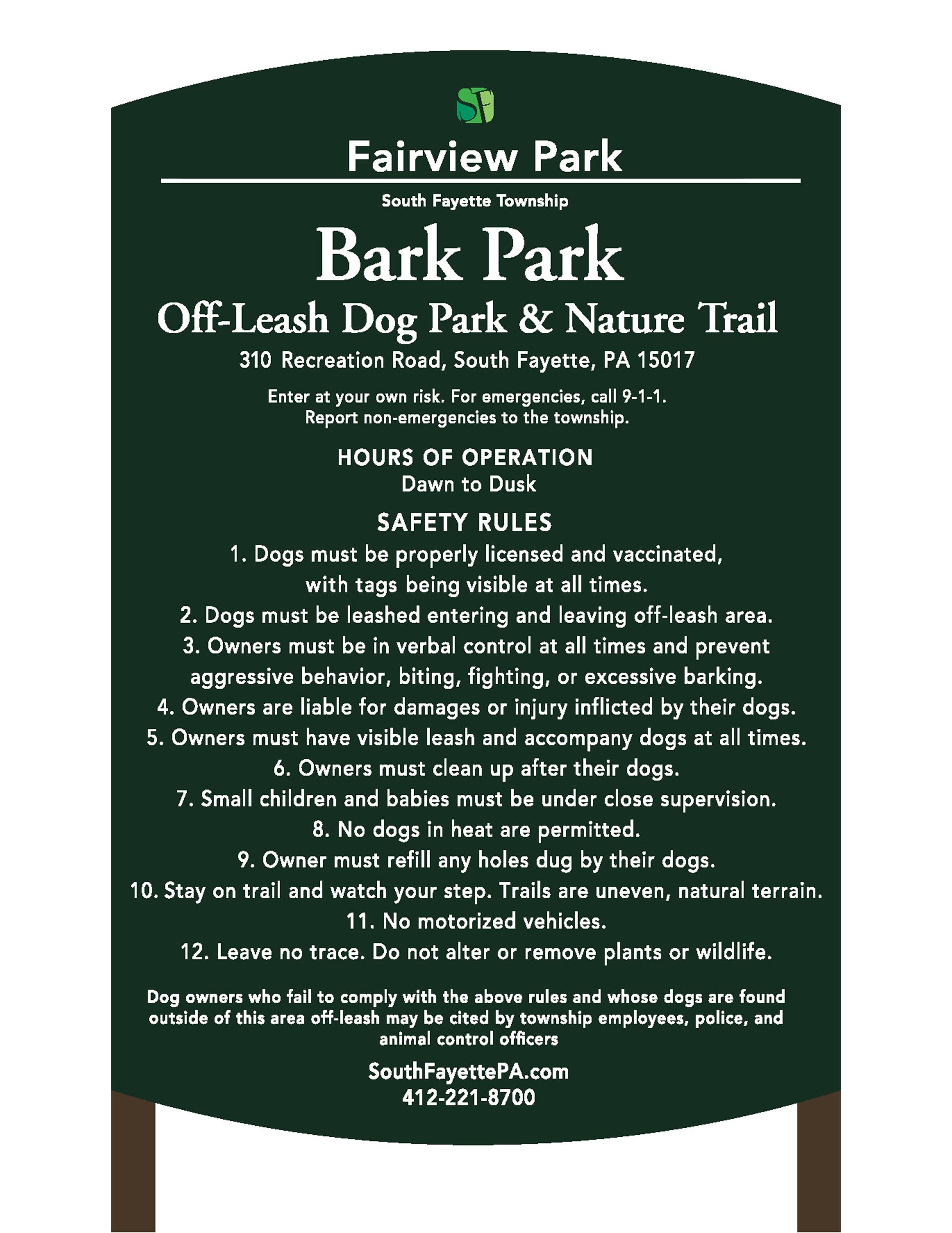 Fairview Bark Park Rules